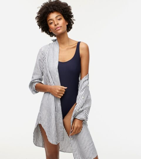 Classic-fit Beach Shirt In Striped Linen-cotton Blend