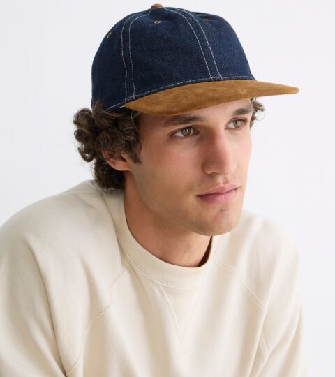 Denim Baseball Cap With Suede Brim