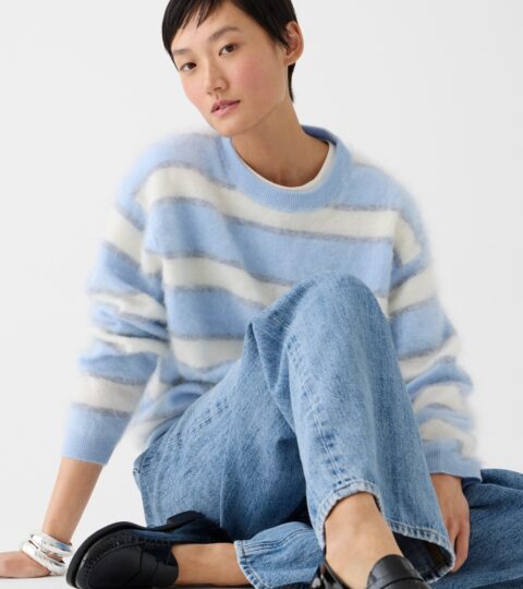 Brushed Cashmere Relaxed Crewneck Sweater In Stripe