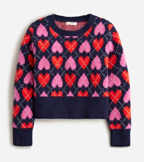 Girls’ Heart Argyle Crewneck Sweater In Supersoft Yarn