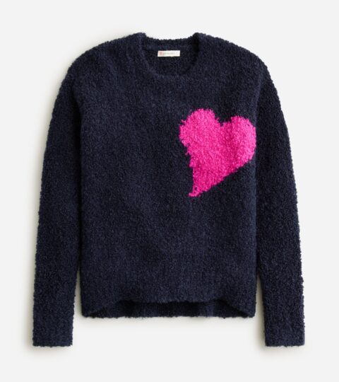 Girls’ Heart Crewneck Sweater In Bubble Yarn