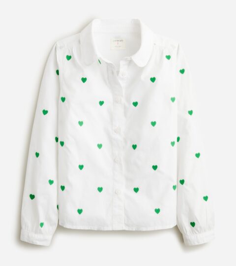 Girls’ Heart-embroidered Button-up