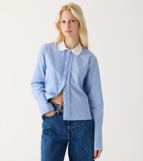 Cropped Garçon Shirt With Pearl Buttons In Stripe