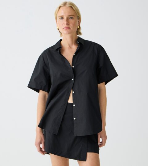 Cotton Poplin Short-sleeve Button-up Shirt