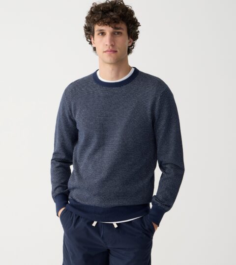 Cotton Piqué-stitch Crewneck Sweater