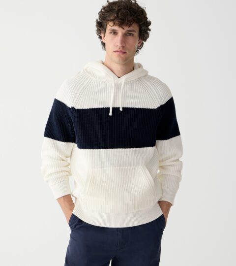 Cotton Shaker-stitch Hooded Sweater