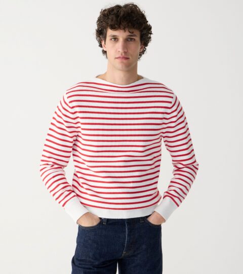 Cotton Boatneck Sweater In Stripe