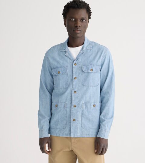 Chambray Four-pocket Camp-collar Overshirt