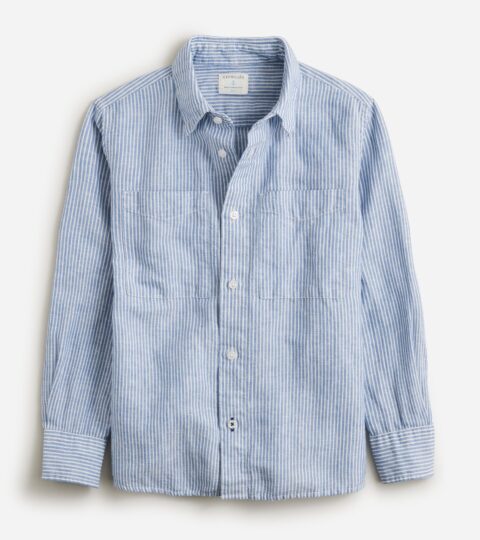 Boys’ Long-sleeve Camp Shirt In Linen-cotton Blend