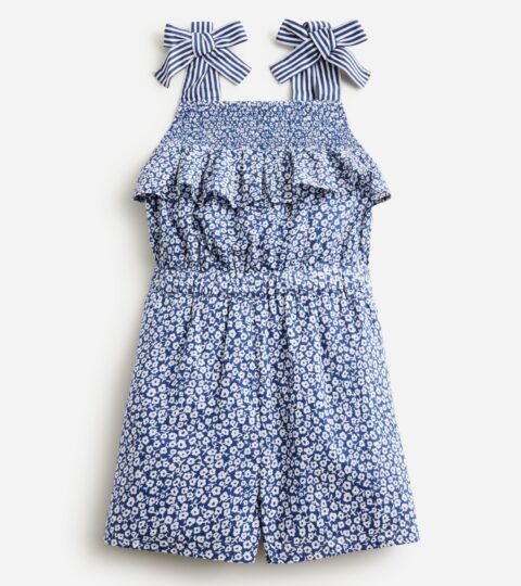 Girls’ Bow-shoulder Romper In Cotton Voile Floral