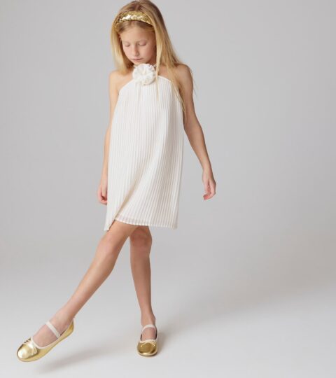 Girls’ Rosette Halter-neck Dress In Chiffon