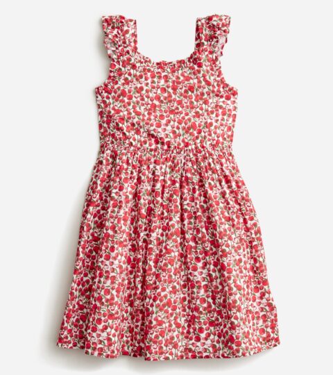 Girls’ Flutter-sleeve Dress In Liberty® Eliza’s Red Fabric