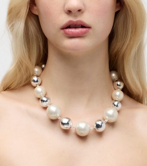 Oversized Metallic Ball And Pearl Necklace