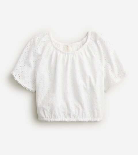 Girls’ Gathered Crop Top In Eyelet