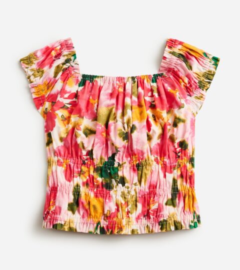 Girls’ Smocked Crop Top In Cotton Poplin Floral