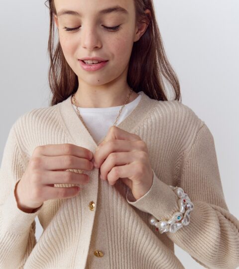 Girls’ Cropped V-neck Cardigan Sweater With Lurex® Metallic Threads