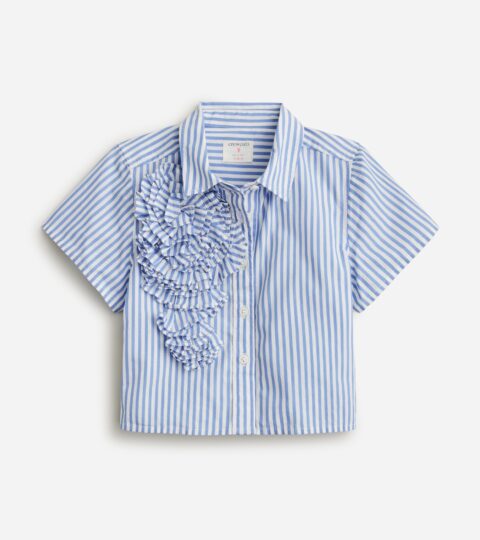 Girls’ Rosette Cropped Shirt In Striped Cotton Poplin