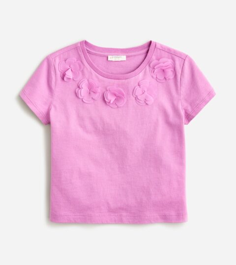 Girls’ Shrunken Floral Appliqué Graphic T-shirt