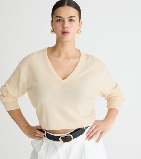 Cashmere Relaxed Cropped V-neck Sweater