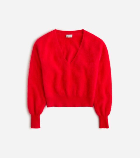 Brushed Cashmere Cropped V-neck Sweater