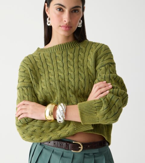 Cable-knit Cropped Crewneck Sweater