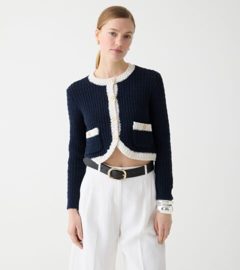 Cropped Sweater Lady Jacket With Contrast Trim