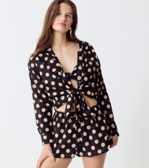 Cotton Voile Beach Shirt In Dot Print