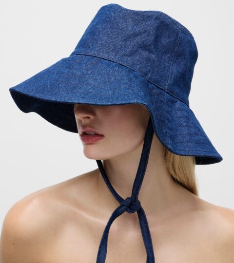 Denim Bucket Hat With Ties