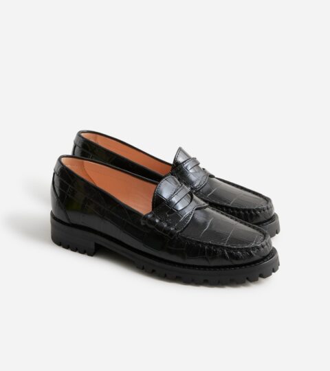 Winona Lug-sole Penny Loafers In Croc-embossed Leather