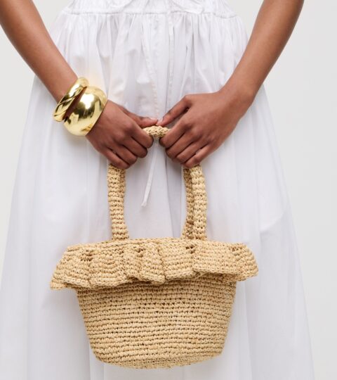 Small Raffia Ruffle-hem Bag