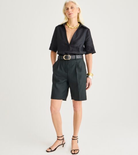 High-rise Trouser Short In Stretch Linen Blend