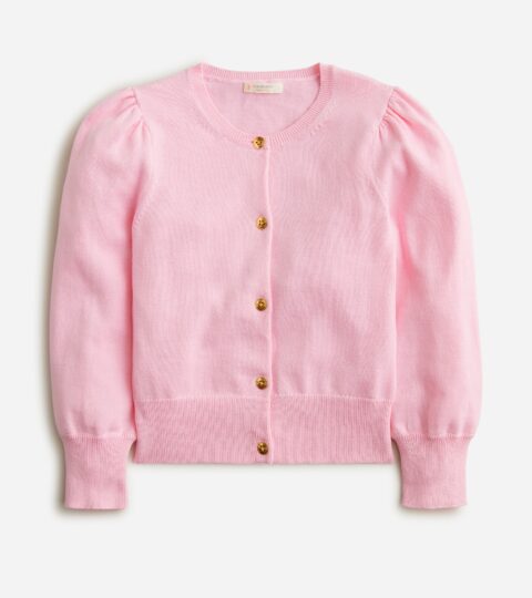 Girls’ Puff-sleeve Cardigan Sweater