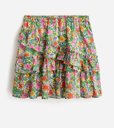 Girls’ Asymmetrical Ruffle Mini Skirt In Floral Cotton Voile