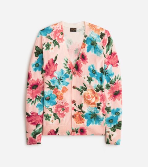 Cashmere Cardigan Sweater In Floral Print