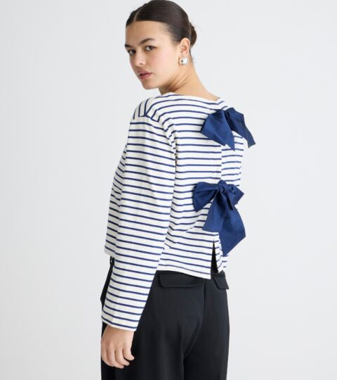 Boatneck T-shirt With Bows In Stripe Mariner Cotton