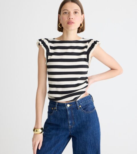 Vintage Rib Ruffle Boatneck Tank Top In Stripe