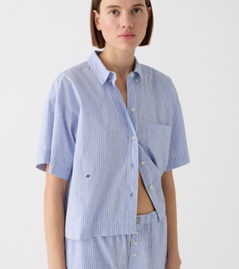 Cropped Short-sleeve Pajama Pant Set In Stripe