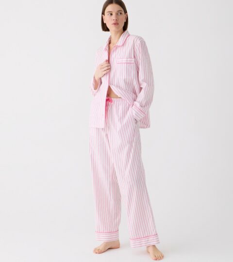 Long-sleeve Cotton Poplin Pajama Pant Set In Stripe