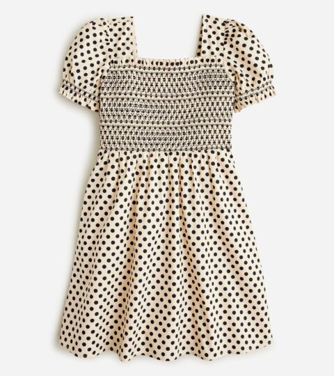 Girls’ Smocked Dress In Cotton Poplin Dot