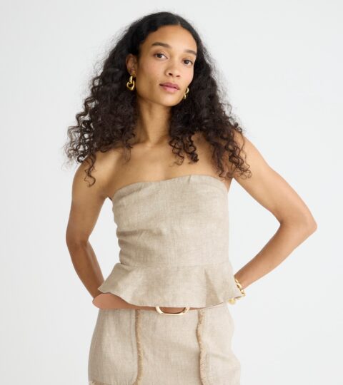 Cropped Bustier Peplum Top In Heavyweight Linen