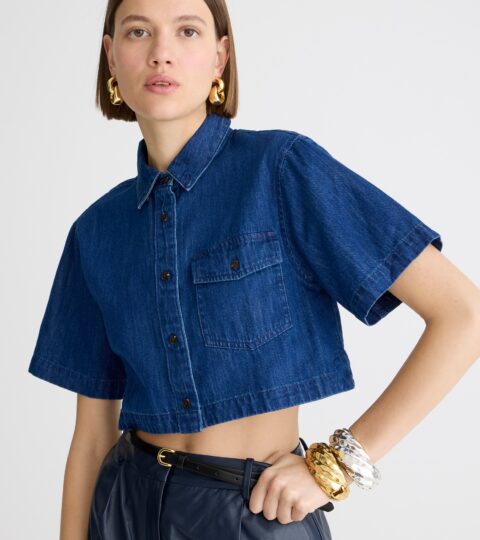 Cropped Patch-pocket Shirt In Denim Twill