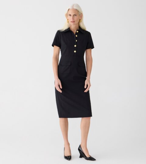 Collared Sheath Dress In Bi-stretch Wool Blend