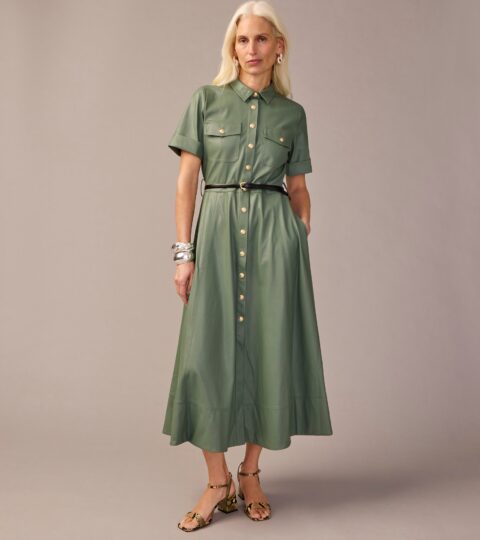 Collection Tie-waist Shirtdress In Faux Leather