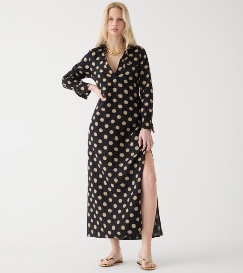 Bungalow Maxi Popover Dress In Dot Linen