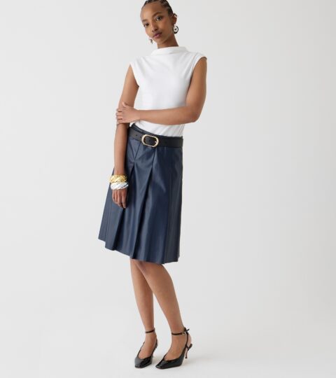 Pleated Faux-leather Skirt