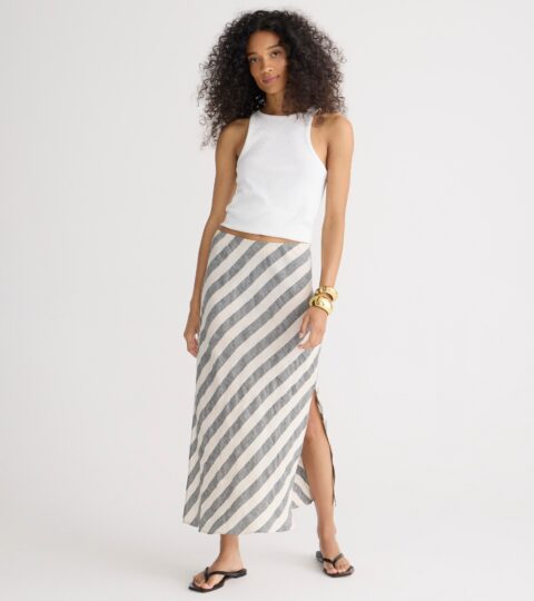 Gwyneth Slip Skirt In Striped Linen