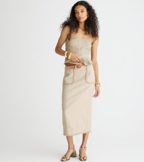 Pencil Midi Skirt In Heavyweight Linen