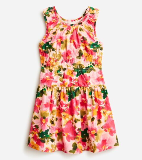 Girls’ Scoopneck Dress In Cotton Poplin Floral