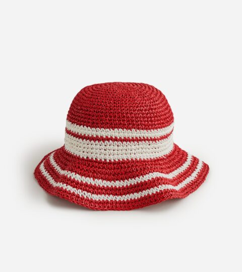 Round Packable Hat In Striped Faux Raffia