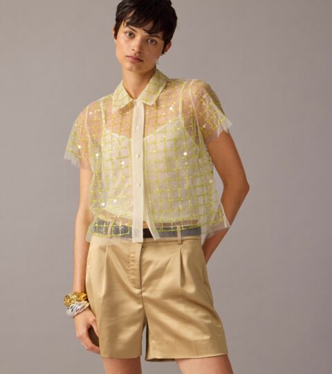 Collection Cropped Gamine Shirt With Patterned Sequins